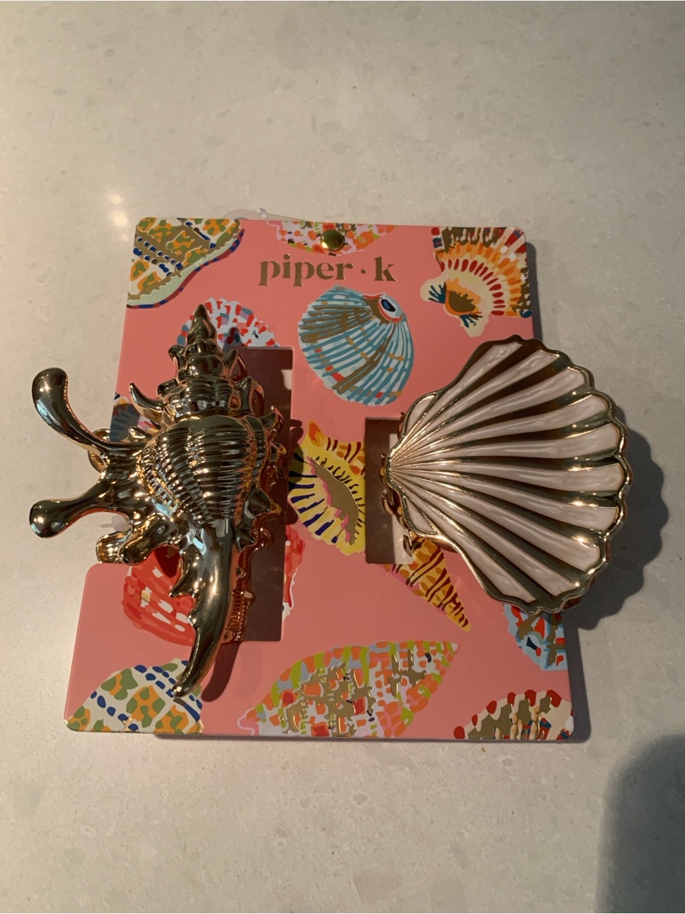 Piper Set of Gold Conch and Gold/White Shell Large Hair Clips NWT